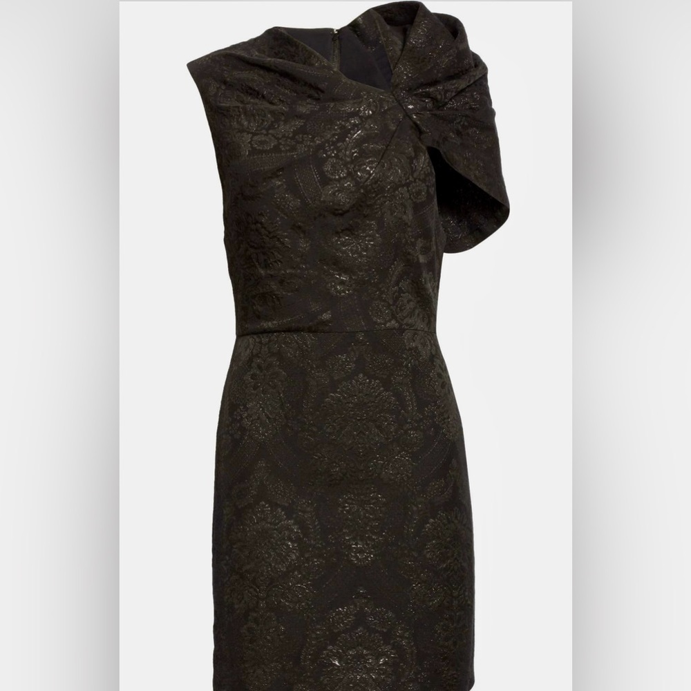 Alice + Olivia Kiro Ruffle Shoulder Jacquard Neck Cocktail Mini Dress Black Sz 4 - Picture 6 of 16